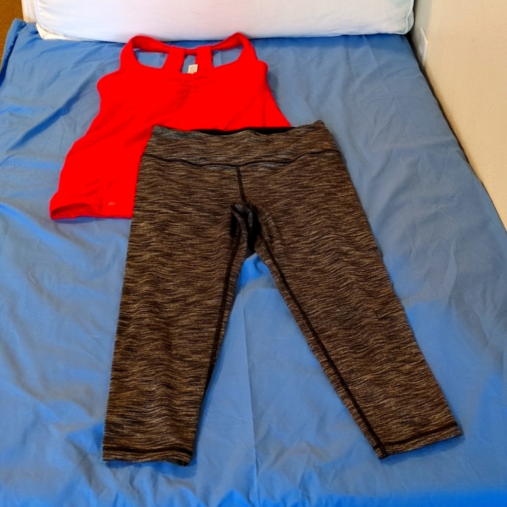 Victoria's Secret Gray Capri Leggings And Athleta Pink Tank Top Med Athletic Set